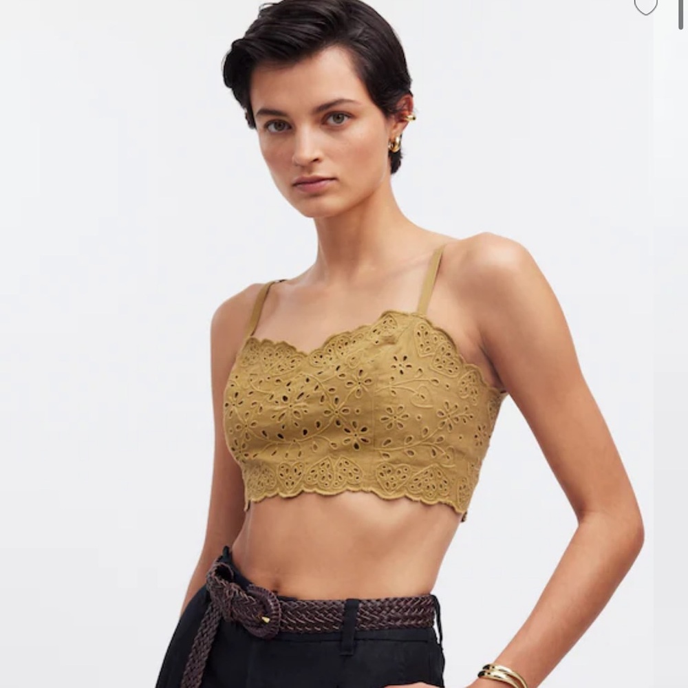 Madewell Eyelet Linen-Blend Crop Tank Top